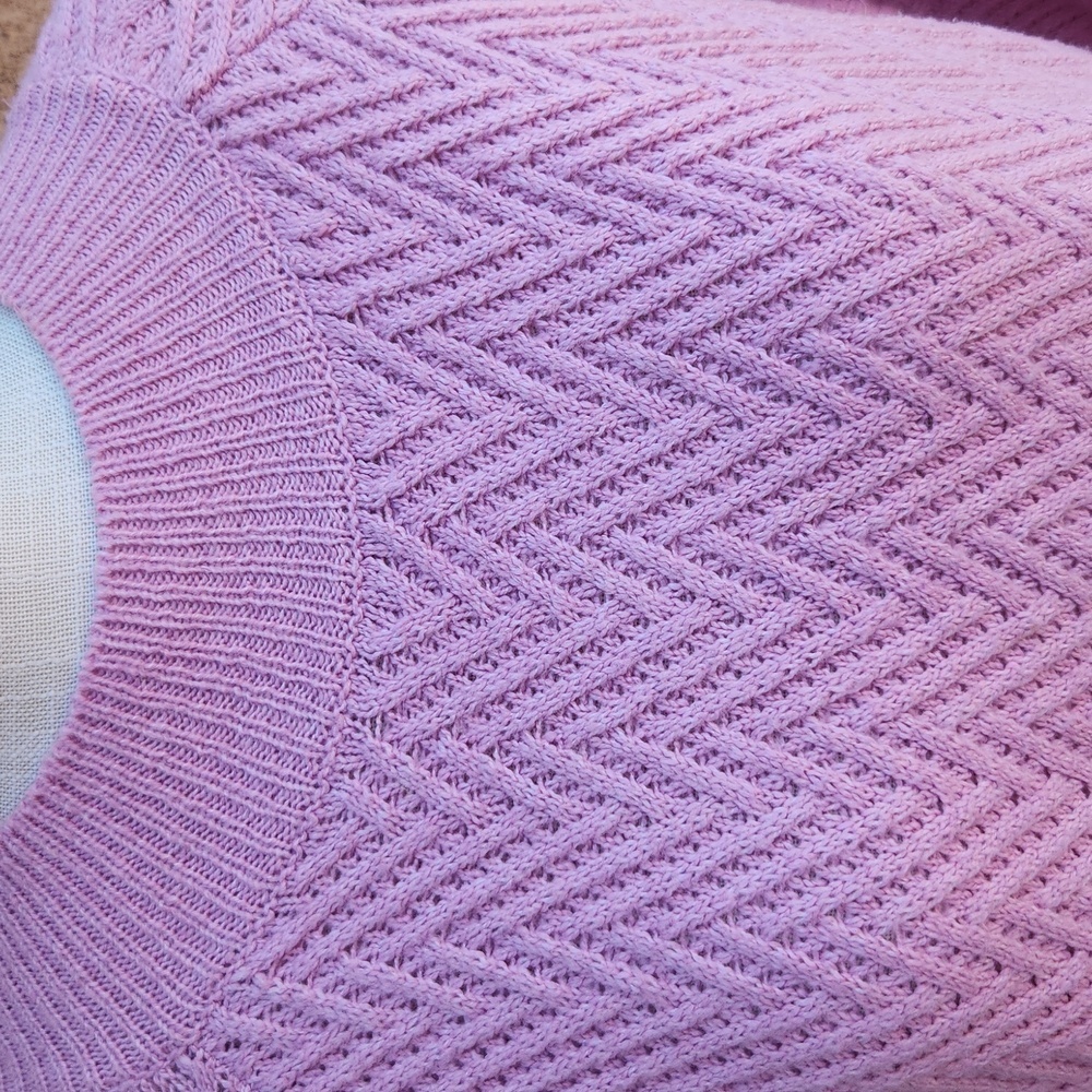 Pink Clover Chunky Slouchy Chevron Cable Knit Mock Neck Ballon Sleeves Sweater - Picture 2 of 7